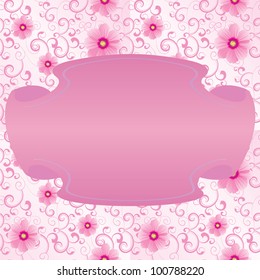 pink frame banner retro style on flowers background