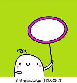 Pink frame and cute marshmallow on a green font hand drawn illustration cartoon minimalism