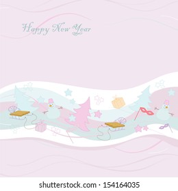 Pink frame with  fir, sledge, mask