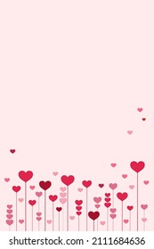Pink frame with hearts, cover background. Valentine day greeting concept. Flat vector, illustration.