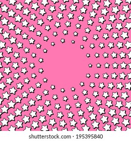 Pink frame made of concentric kawaii white star circles