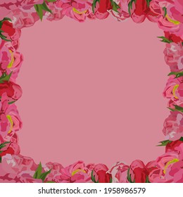 Pink frame of peonies. Vector illustration.