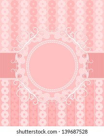 Pink frame with a ribbon on a gentle floral background. Space for your text or photo.