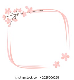 Pink frame with Sakura branch isolated on white background vector illustration.