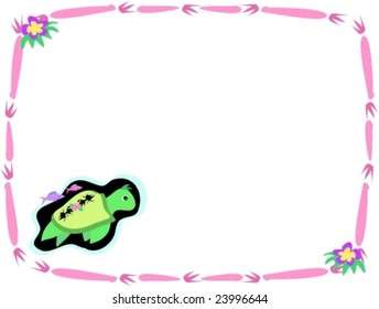 Pink Frame of Sea Turtle and Fish Friends Vector--hereâ??s a colorful way to highlight your text or images with a friendly green sea turtle and tropical flowers