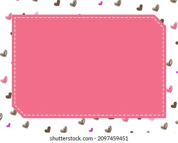 Pink frame surrounded by dotted lines with hand-drawn heart pattern background,4:3 ratio size