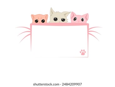 marco rosa con tres gatos en la parte superior y bigotes en los lados