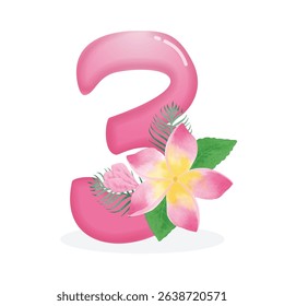 Pink frangipani flower with number 3 illustration