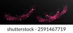 Pink fresh air or wind effect with leaves on transparent background. Vector realistic illustration with sparkling particles, sakura petals, romantic vortex, spring leaves