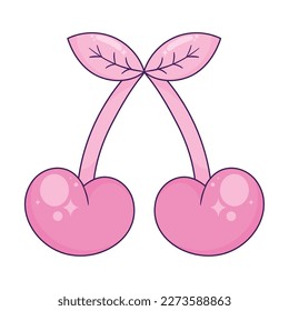 pink fresh cherries fruit icon