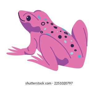 Pink frog or toad with spots on skin, isolated tropical animals and reptiles. Zoo park with tailless amphibian. Creatures living in water, exotic biodiversity. Vector in flat style illustration