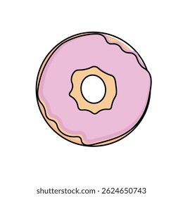 Pink frosted donut ring. Vector illustration