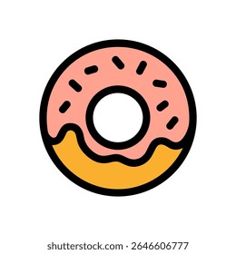 Pink frosted donut with sprinkles. Icon Symbol Illustration