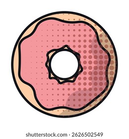 Pink frosted donut. Vector illustration