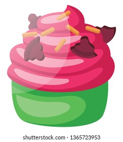 Pink frosted green velvet cupcake illustration vector on white background