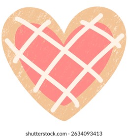 Pink Frosted Heart Cookie Vector – Crayon Illustration for Holidays