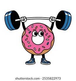 Rosa Frosting Donut Lifting Barbell Illustration