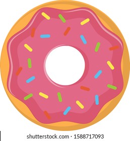 Pink frosting doughnut, insulated. Vector illustration in flat design style.