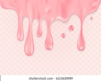 Pink frosting dripping horizontal border transparent vector background.   Modern fashionable design for cover, invitation, placard, brochure, cosmetic packaging, card, invitation and other.