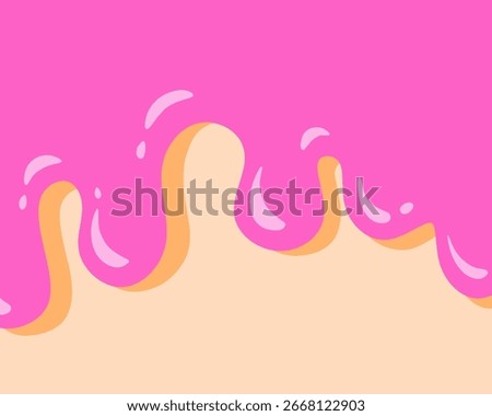 A pink frosting drips down a cake. The frosting is pink and has a slightly orange tint