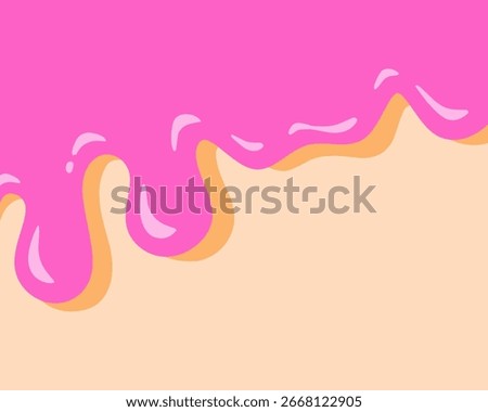 A pink frosting drips down a cake. The frosting is pink and has a slightly orange tint