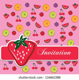 pink fruit invitation card