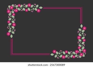 Pink Fuchsia Rectangular Frame With Leaves And Love Flowers