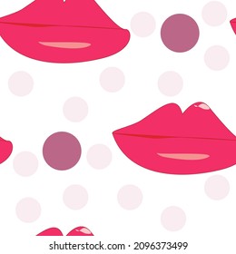 labios completos rosados, círculos multicolores de una sombra de lilo sobre un fondo blanco, patrón vectorial
