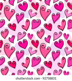 Pink fun doodled hearts seamless pattern
