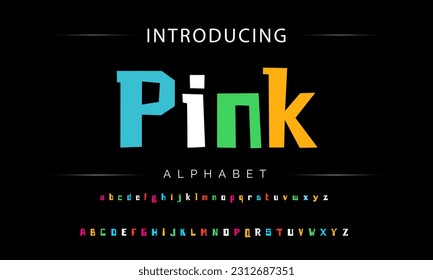 Pink Funky colorful cartoon font type. Vector alphabet