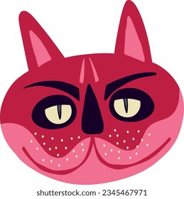 Pink funky kitty strange face .. Vibrant Halloween character. An illustration in a modern childish hand-drawn style