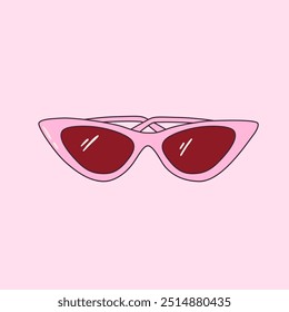 Pink funky sunglasses in retro style. Funny glasses outline illustration. Y2k girly clipart. Abstract doodle drawing. Vector graphic