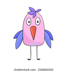 Pink funny cartoon bird hand drawn for design