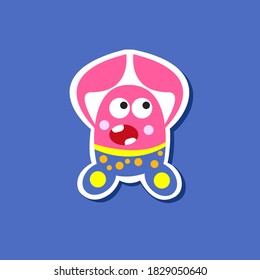 Pink funny halloween monster. Vector illustration