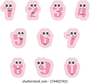 Pink funny numbers for kids education