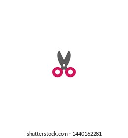 pink funny open scissors icon isolated on white. Cut sign. Utensil or hairdresser symbol. vector illustration.