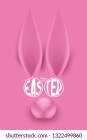 Pink funny rabbit's face. Easter background. Vector illustration