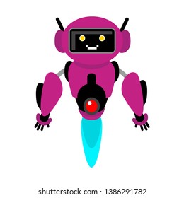 Pink funny robot, android or artificial intelligence with jet fuel.

