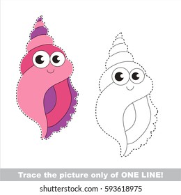 Pink Funny Seashell to be traced only of one line, the tracing educational game to preschool kids with easy game level, the colorful and colorless version.
