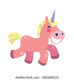 pink funny unicorn toy, vector illustration