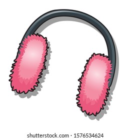 Pink fur earmuffs isolated on a white background. Vector cartoon close-up illustration