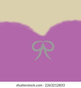 Pink Furry Decorated Background. Heart Shape Fashion Element with a Bow. Abstract Style Sillouette. 