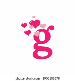 Pink G initial letter with love sign valentine vector design