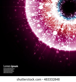 Pink galaxy explosion on black background. Vector Illustration