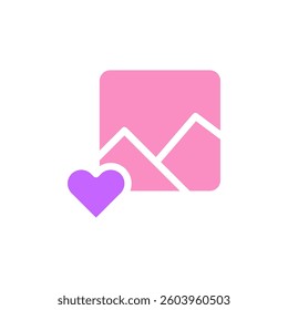A pink gallery icon with a purple heart signifies a favorite image or trending topic.