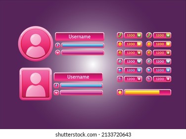 pink game menu panel rpg user profiles rewards vector