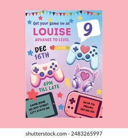 Pink Gamer Girl Birthday Invitation