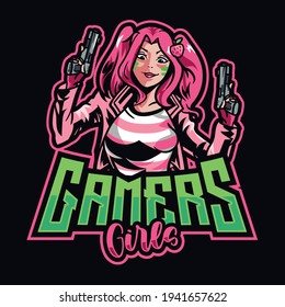 diseño de logotipo de mascota de esport de chica jugador rosa