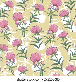 Pink garden peonies on light background - vector seamless pattern