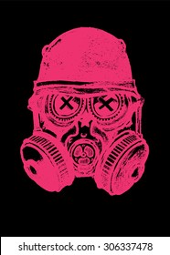 Pink gas musk skull and helmet  Pencil drawing illustration isolated black